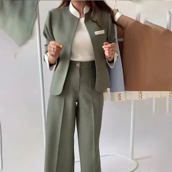 Damesset | Hoge taille | Wijde pijpen | Tweedelige set | Blazer en pantalonset-Hallo Susanne