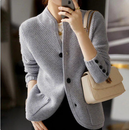 Damesvest - Knoopsluiting - Zakken - Gebreid vest - Kasjmier vest-Hallo Susanne