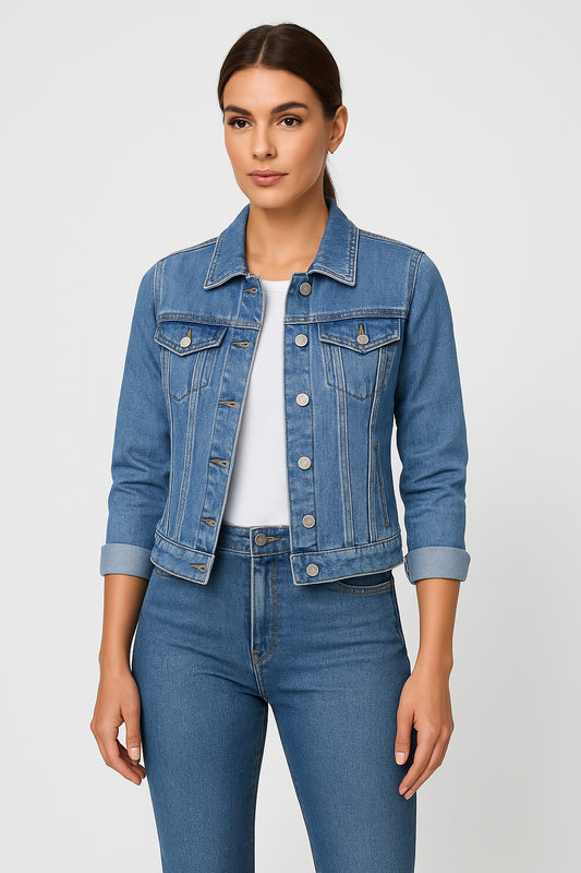 Denim Jasje - Klassiek kort slim fit denim jasje voor dames-Hallo Susanne