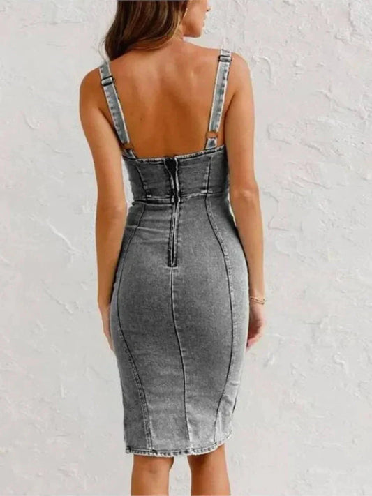 Denim Jurk - Mouwloos - Verstelbare Bandjes - Bodycon Jurk - Zomerjurk-Hallo Susanne