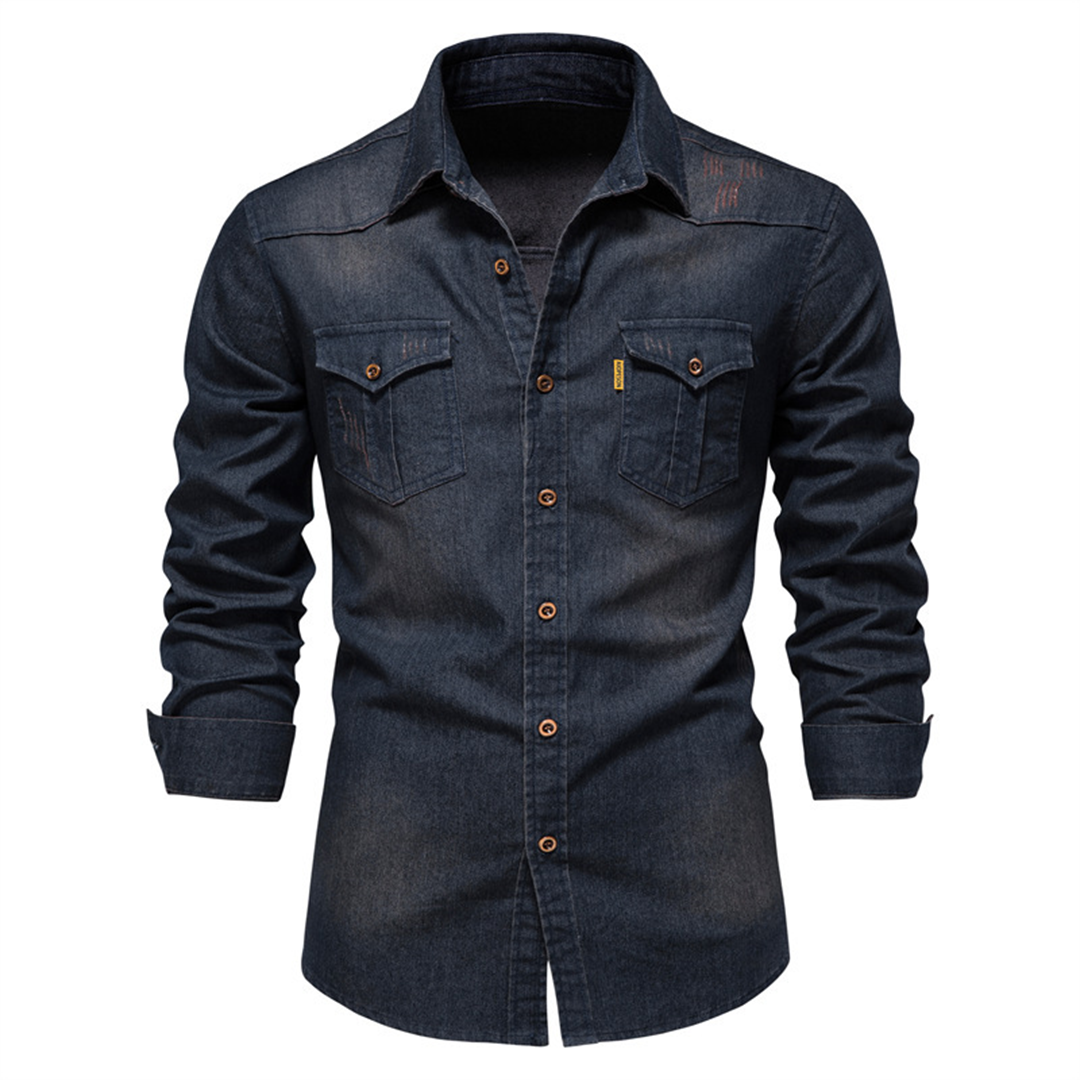 Denim Shirt | Button-Up | Collared | Shirt Met Lange Mouwen | Heren Overhemd-Hallo Susanne