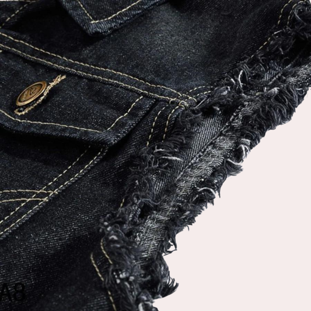 Denim Vest - Heren mouwloos zwart geript denim gilet-Hallo Susanne