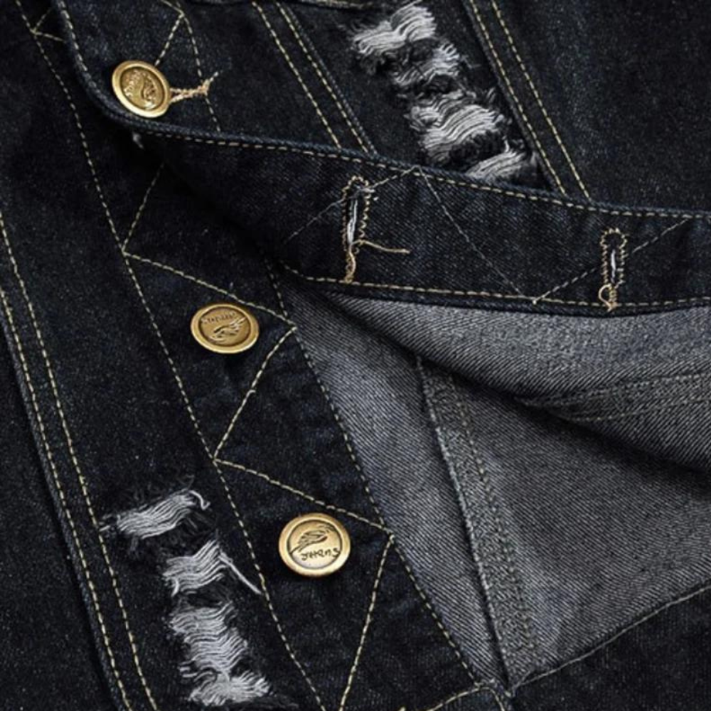 Denim Vest - Heren mouwloos zwart geript denim gilet-Hallo Susanne