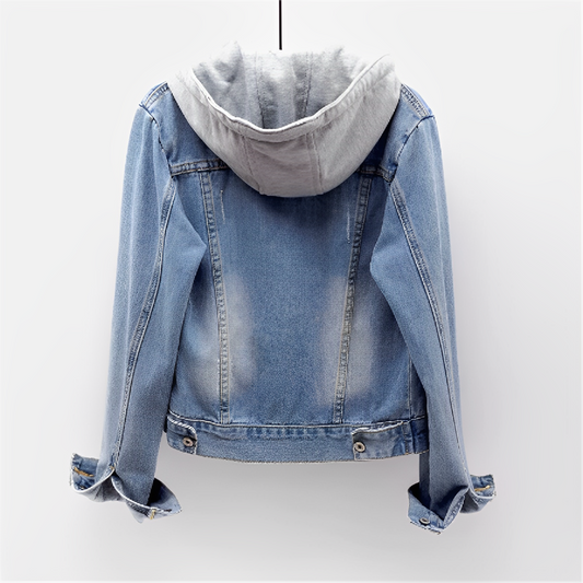 Denim jack - Damesjas Klassiek Blauw met afneembare capuchon-Hallo Susanne