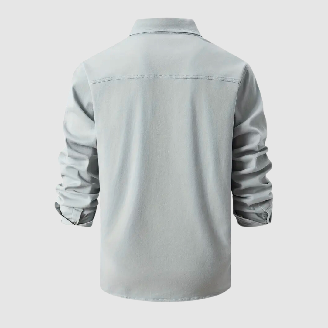 Denim overhemd - Herenhemd met lange mouwen en knoopsluiting en borstzakken-Hallo Susanne