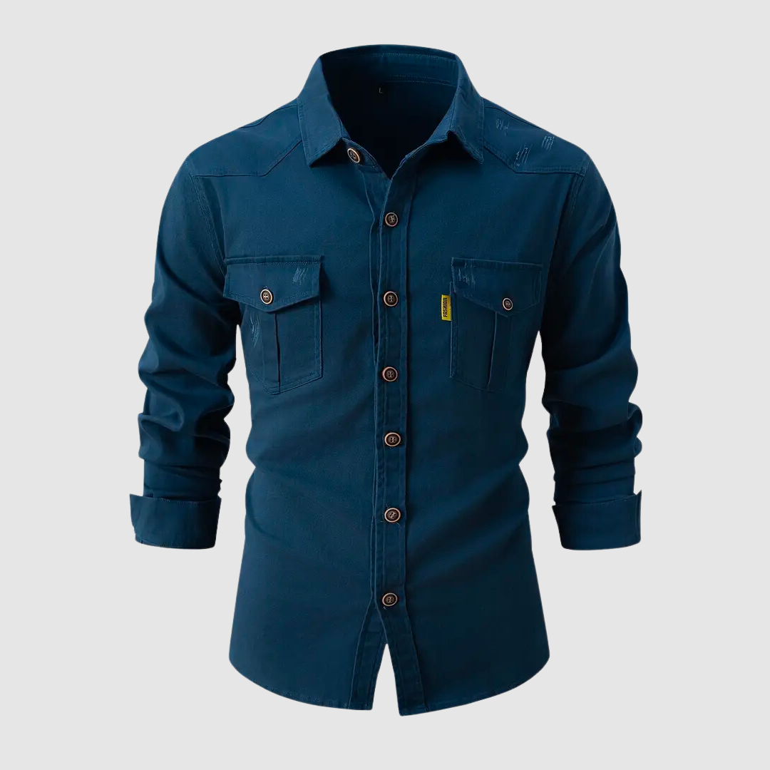 Denim overhemd - Herenhemd met lange mouwen en knoopsluiting en borstzakken-Hallo Susanne