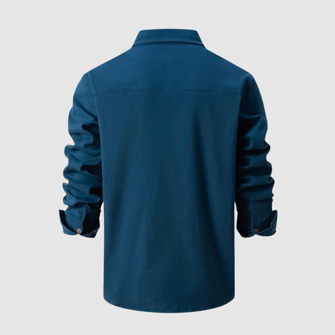 Denim overhemd - Herenhemd met lange mouwen en knoopsluiting en borstzakken-Hallo Susanne