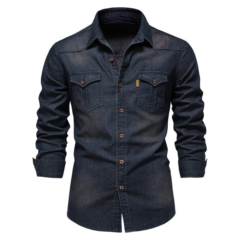 Denim overhemd | Lange mouwen | Slim fit | Overhemd met knopen | Herenoverhemd-Hallo Susanne