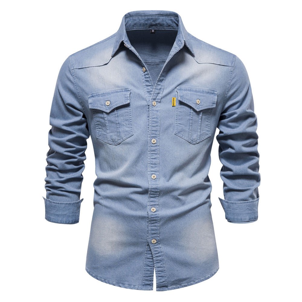 Denim overhemd | Lange mouwen | Slim fit | Overhemd met knopen | Herenoverhemd-Hallo Susanne