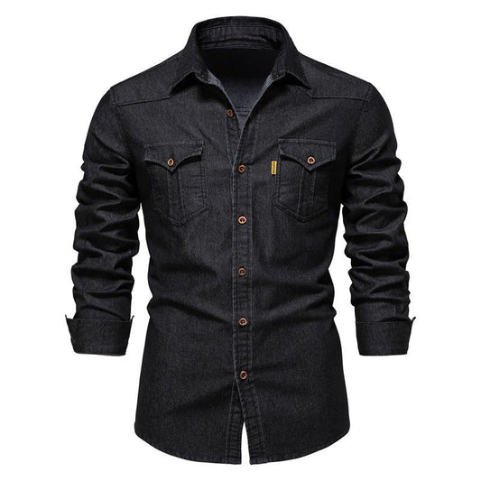 Denim overhemd | Lange mouwen | Slim fit | Overhemd met knopen | Herenoverhemd-Hallo Susanne