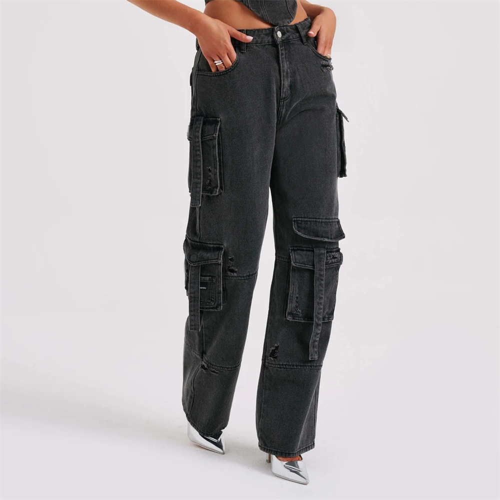 Denim-set - Tweedelige set voor dames met crop top en losse cargobroek-Hallo Susanne