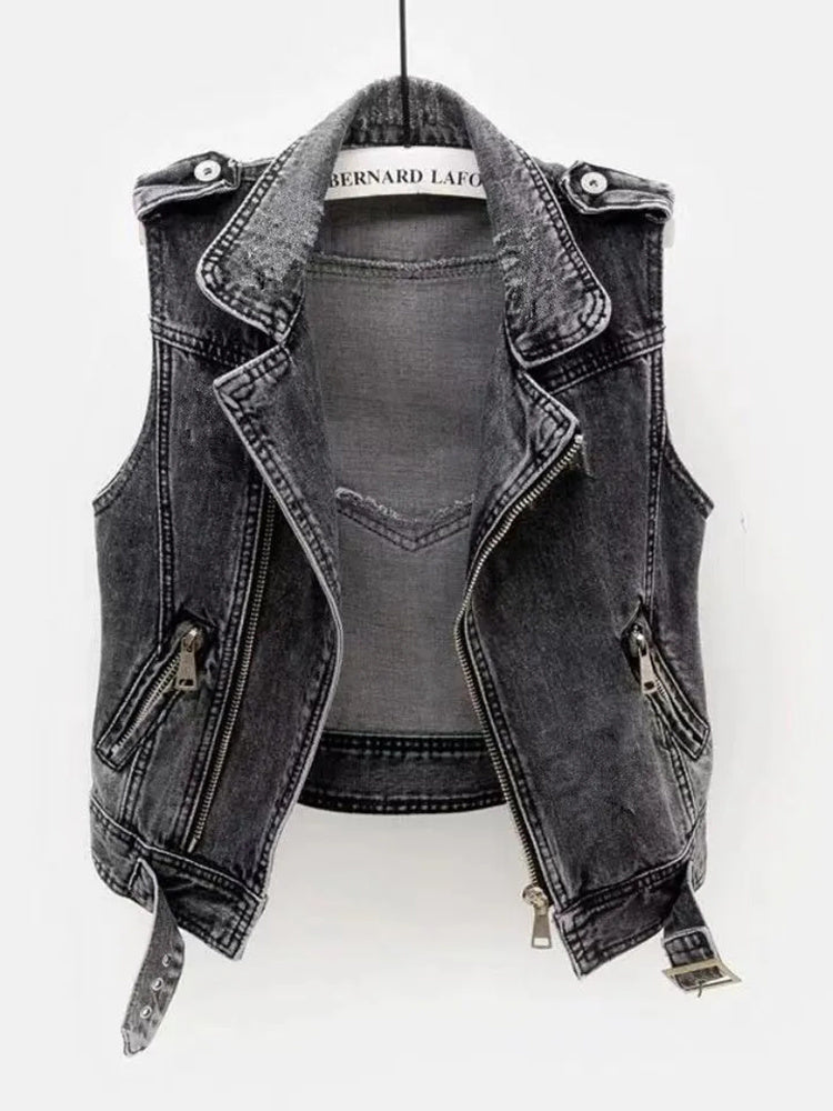 Denim vest - donkergrijs - mouwloos - Denim Gilet - Denim vest voor dames-Hallo Susanne