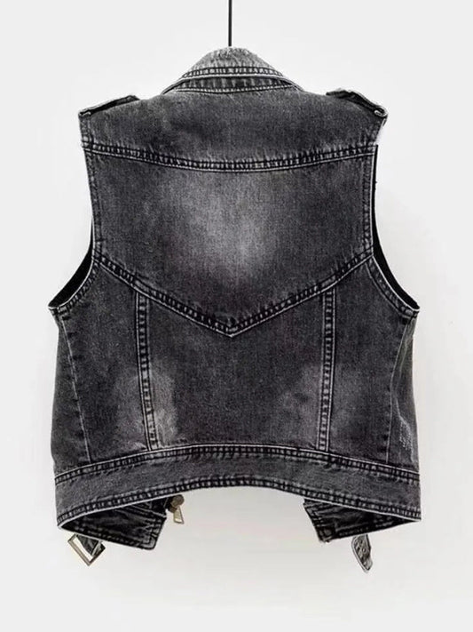 Denim vest - donkergrijs - mouwloos - Denim Gilet - Denim vest voor dames-Hallo Susanne