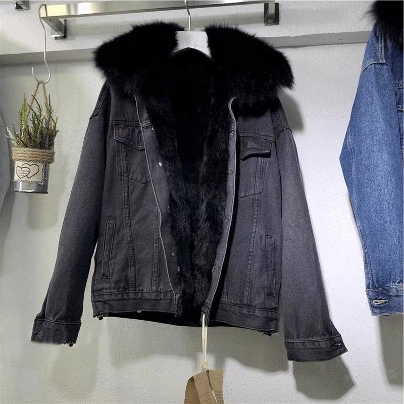 Denimjas met bontvoering | Warm | Nepbont | Winterjeansjas | Denimjas voor dames-Hallo Susanne