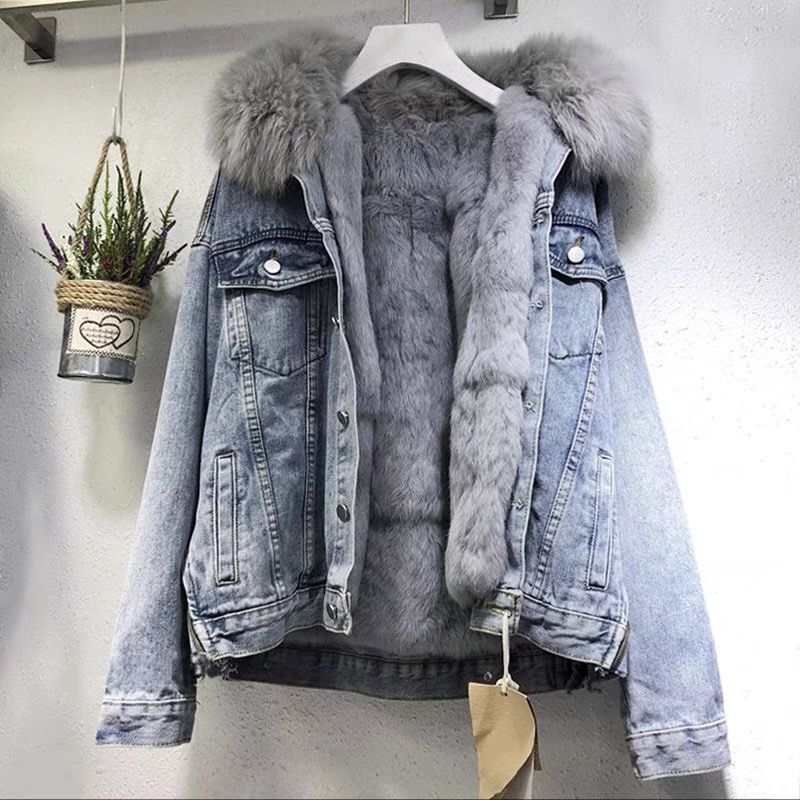 Denimjas met bontvoering | Warm | Nepbont | Winterjeansjas | Denimjas voor dames-Hallo Susanne