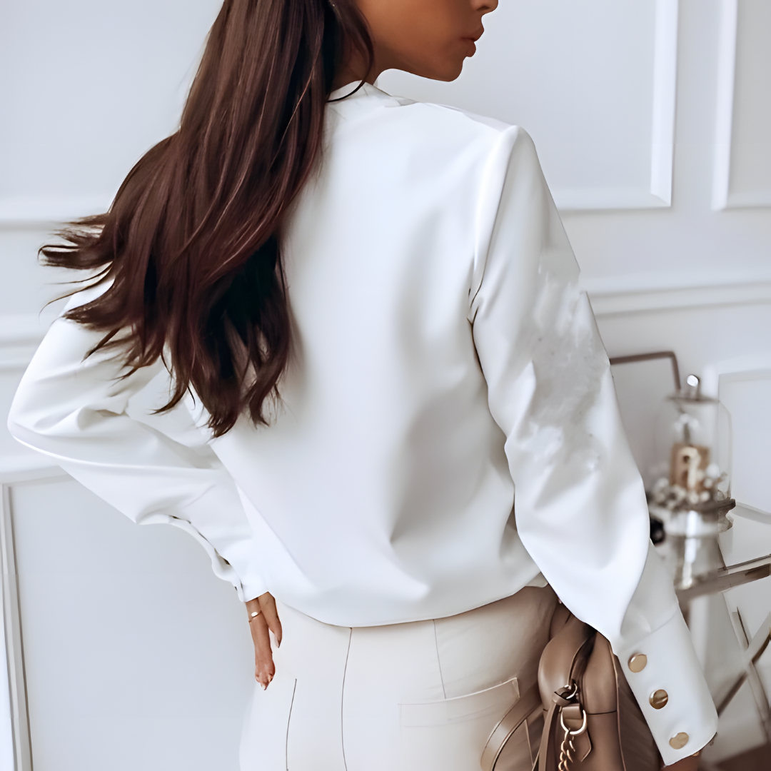 Elegante Blouse - Damesblouse met lange mouwen en knoopsluiting van satijn-Hallo Susanne