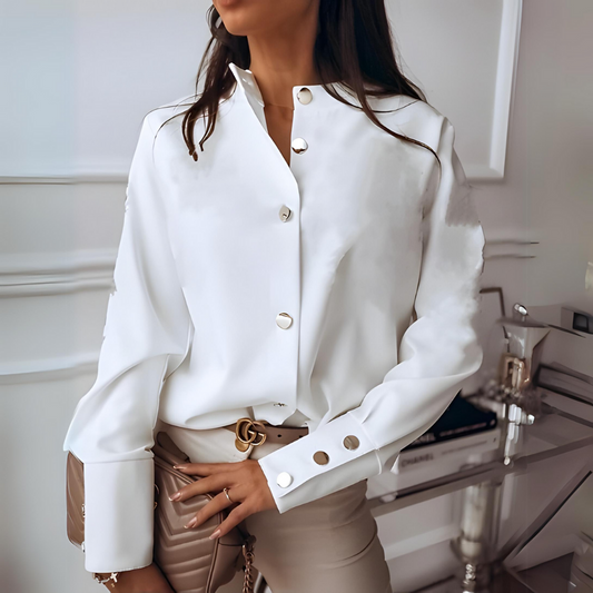 Elegante Blouse - Damesblouse met lange mouwen en knoopsluiting van satijn-Hallo Susanne
