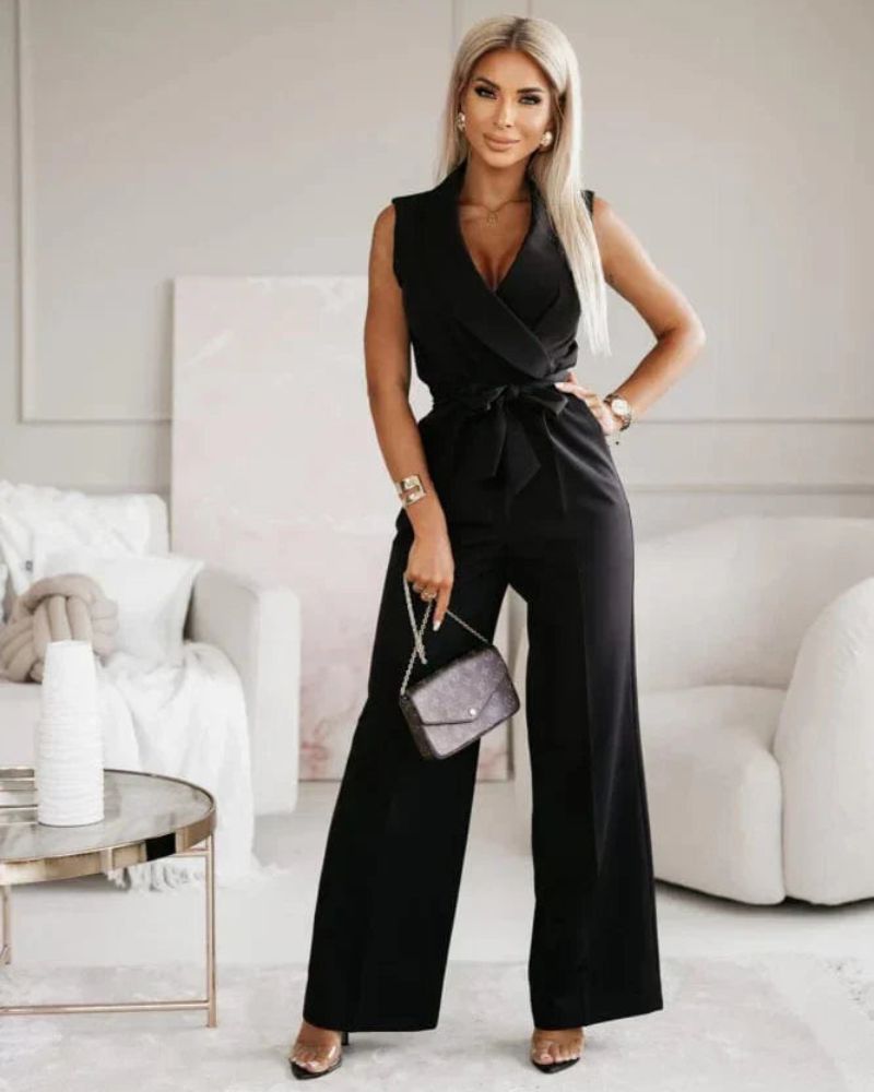 Elegante jumpsuit - Mouwloos - V-hals - Jumpsuit met wijde pijpen - Dameskleding-Hallo Susanne