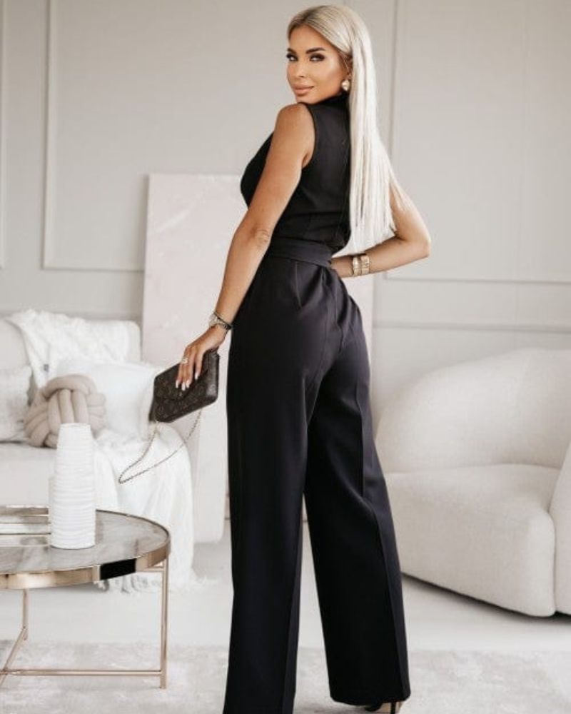 Elegante jumpsuit - Mouwloos - V-hals - Jumpsuit met wijde pijpen - Dameskleding-Hallo Susanne