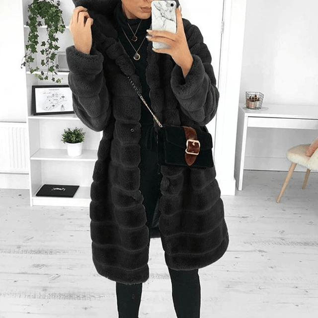 Faux Bontjas - Dames winterjas van bont met capuchon, halflang-Hallo Susanne