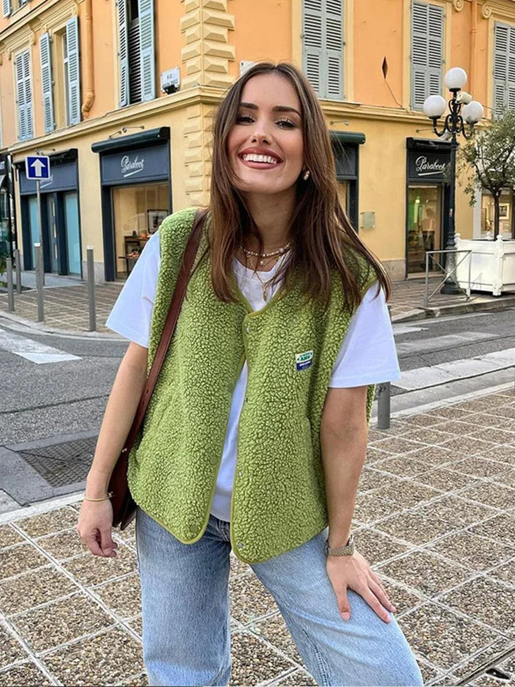 Fleece Gilet - Mouwloos - Los model - Bodywarmer - Fleece Vest Jas Dames-Hallo Susanne