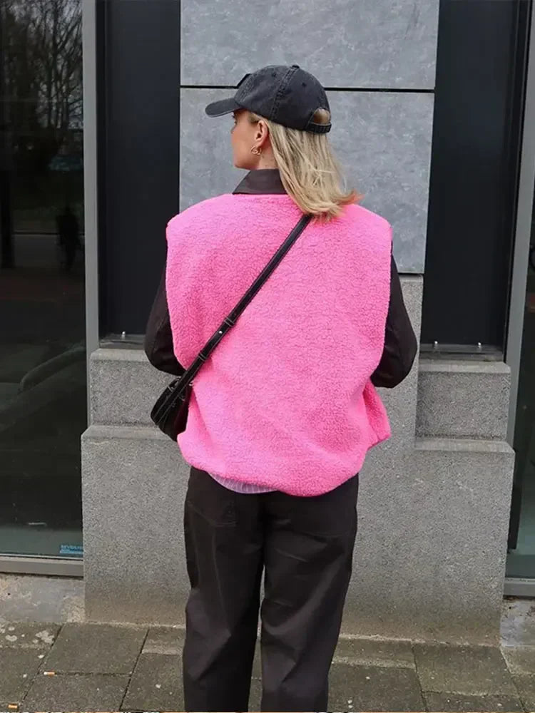 Fleece Gilet - Mouwloos - Los model - Bodywarmer - Fleece Vest Jas Dames-Hallo Susanne