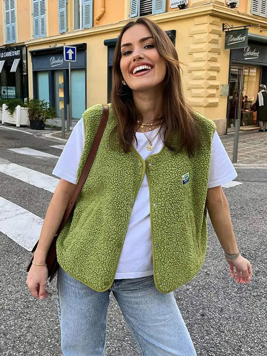 Fleece Gilet - Mouwloos - Los model - Bodywarmer - Fleece Vest Jas Dames-Hallo Susanne