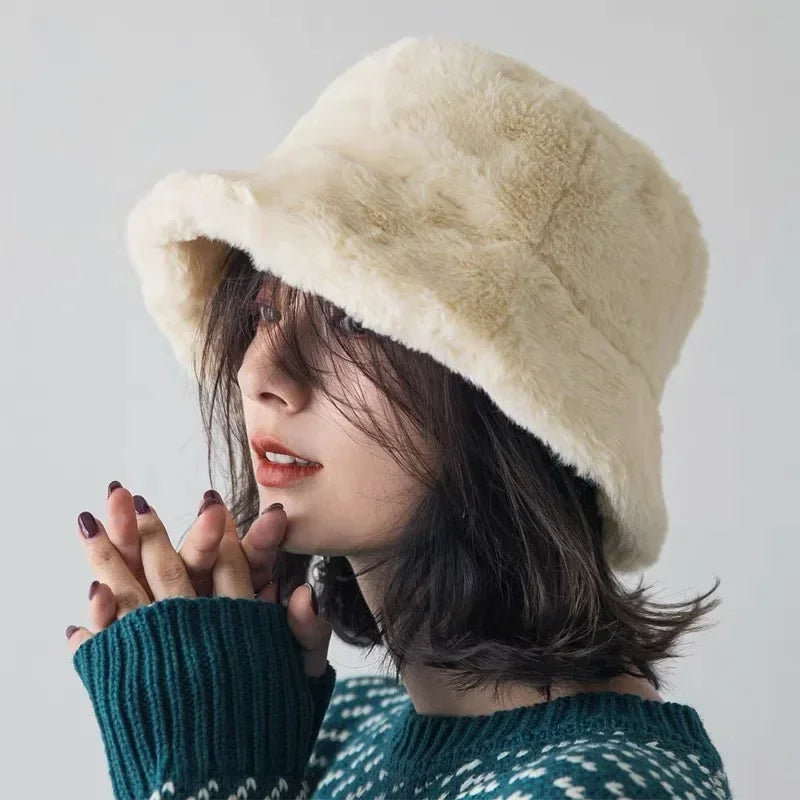 Fuzzy Bucket Hat - Vrouwen pluizige bontmuts voor de winter-Hallo Susanne