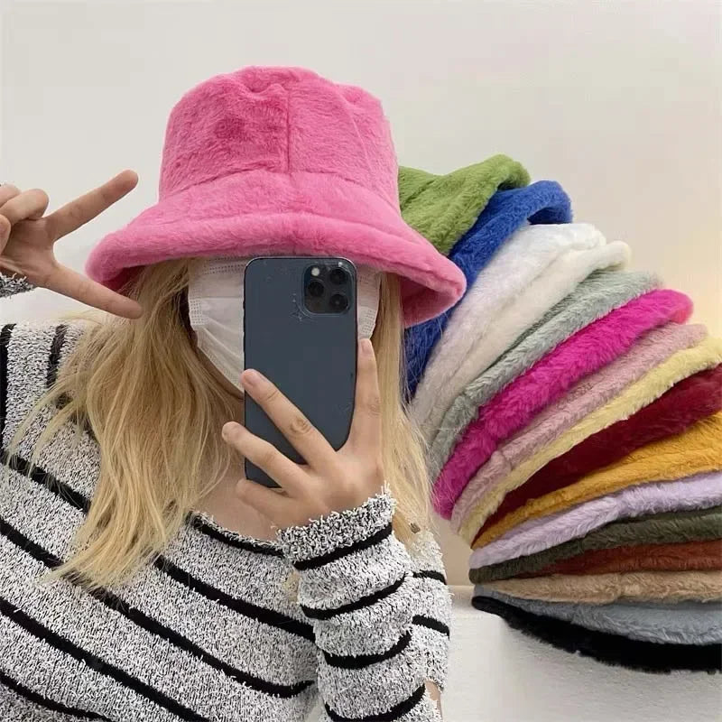 Fuzzy Bucket Hat - Vrouwen pluizige bontmuts voor de winter-Hallo Susanne