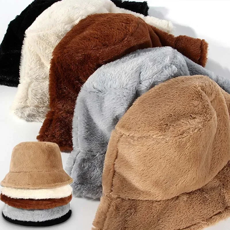 Fuzzy Bucket Hat - Vrouwen pluizige bontmuts voor de winter-Hallo Susanne