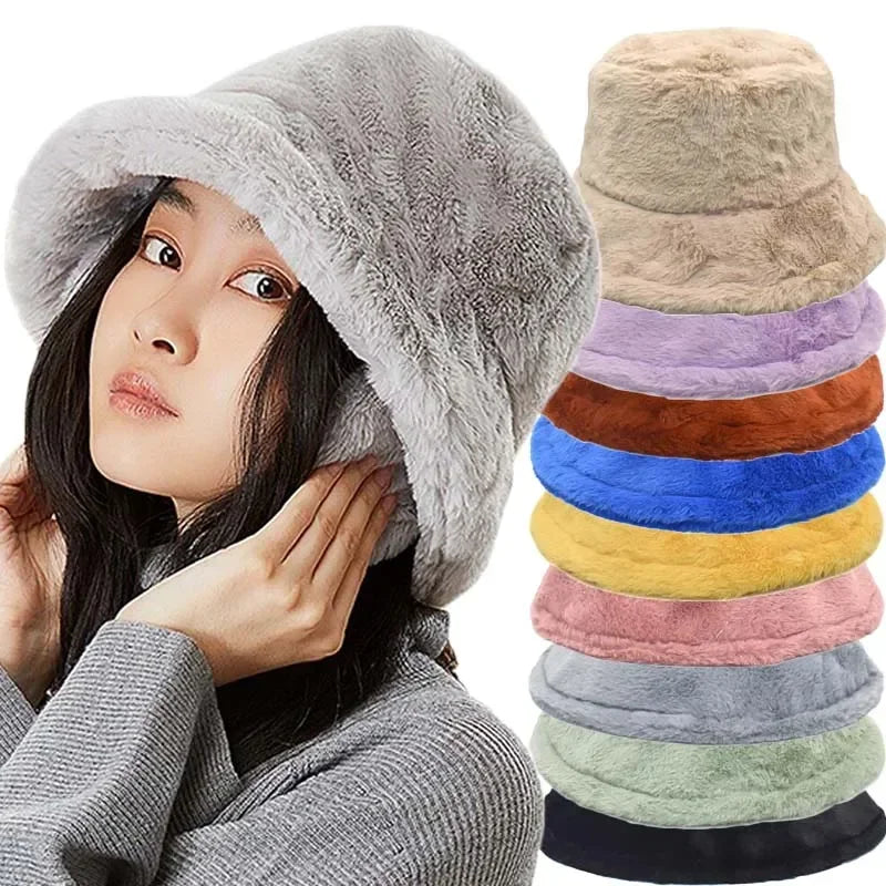 Fuzzy Bucket Hat - Vrouwen pluizige bontmuts voor de winter-Hallo Susanne
