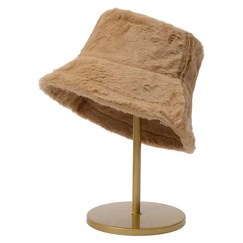 Fuzzy Bucket Hat - Vrouwen pluizige bontmuts voor de winter-Hallo Susanne