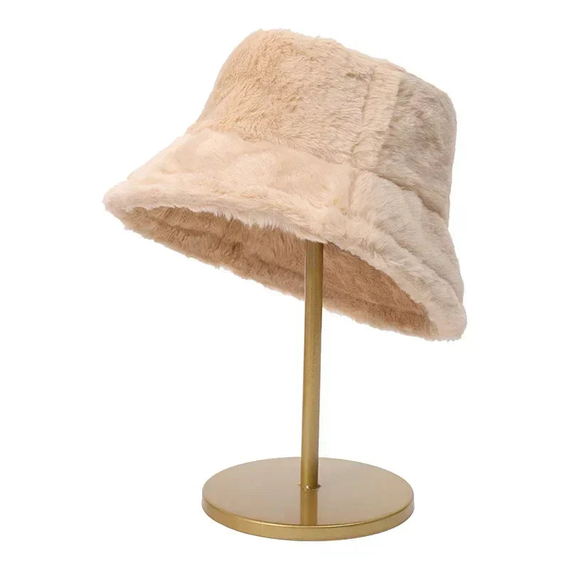 Fuzzy Bucket Hat - Vrouwen pluizige bontmuts voor de winter-Hallo Susanne