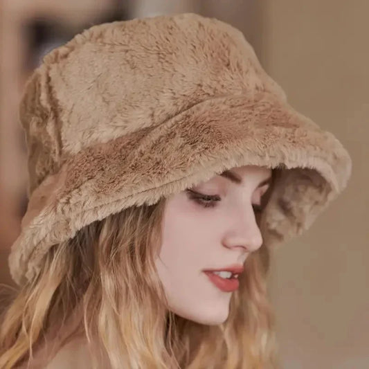 Fuzzy Bucket Hat - Vrouwen pluizige bontmuts voor de winter-Hallo Susanne