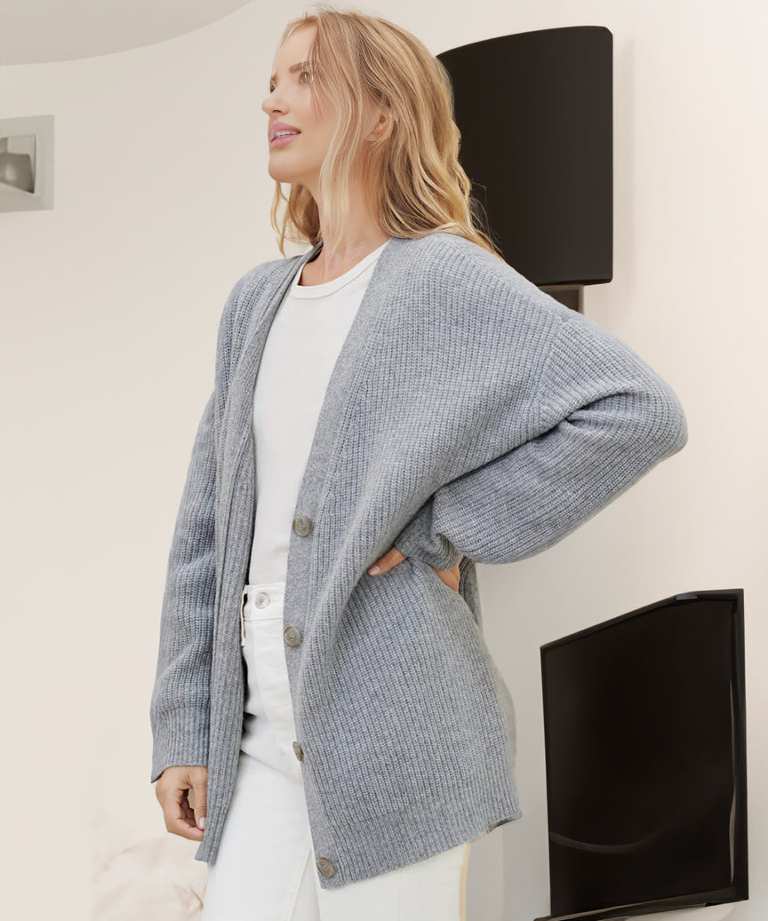 Gebreid vest | Oversized | V-hals | Kasjmier vest | Damesvest-Hallo Susanne