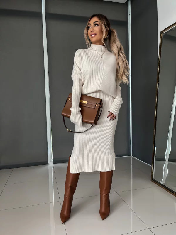 Gebreide Co-Ord - Dames Midi-rok en gebreide trui tweedelige set-Hallo Susanne