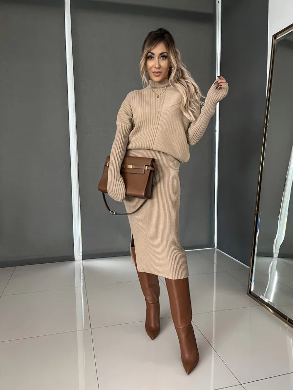 Gebreide Co-Ord - Dames Midi-rok en gebreide trui tweedelige set-Hallo Susanne