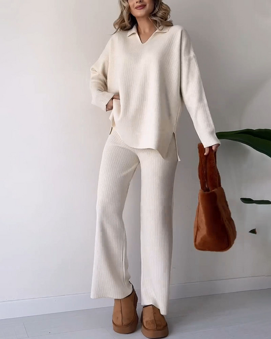 Gebreide Co-Ord Set | Wijde Pijpen | Oversized Sweater | Loungewear Set | Co-Ord Set Vrouwen-Hallo Susanne