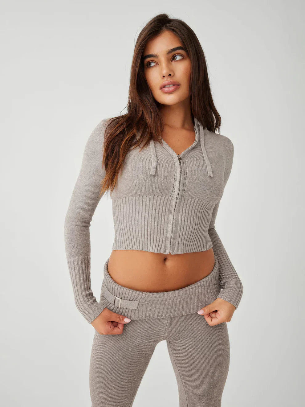 Gebreide Loungewear Set - Dames Ritssluiting Vest en gebreide broek tweedelige set-Hallo Susanne