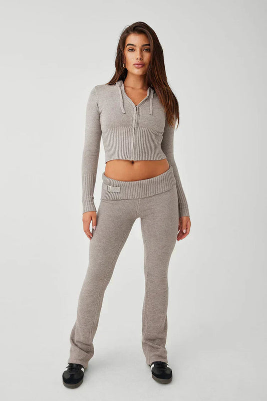Gebreide Tweedelige Set | Hooded | Zip Cardigan | Gebreide Co-Ord Set | Dames Loungewear-Hallo Susanne