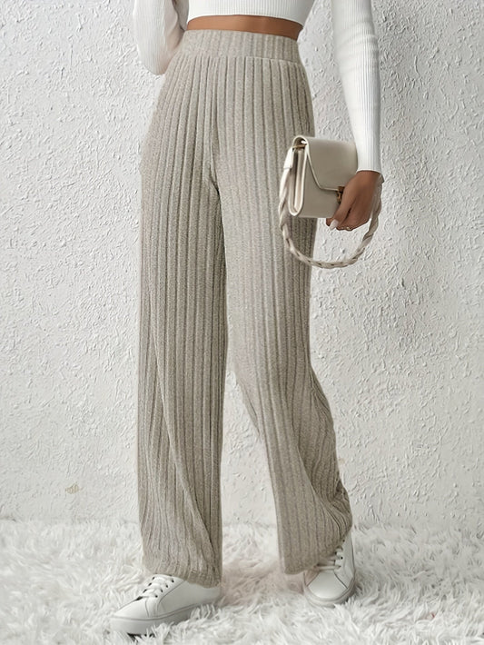 Gebreide broek | Geribd | Hoge taille | Broek met wijde pijpen | Vrouwenbroek-Hallo Susanne
