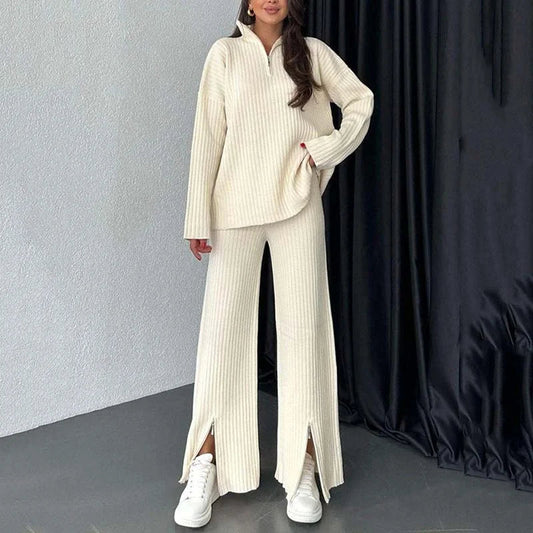 Gebreide tweedelige set | Geribd | Lange Mouwen | Gebreide Tweedelige Set | Dames Loungewear-Hallo Susanne