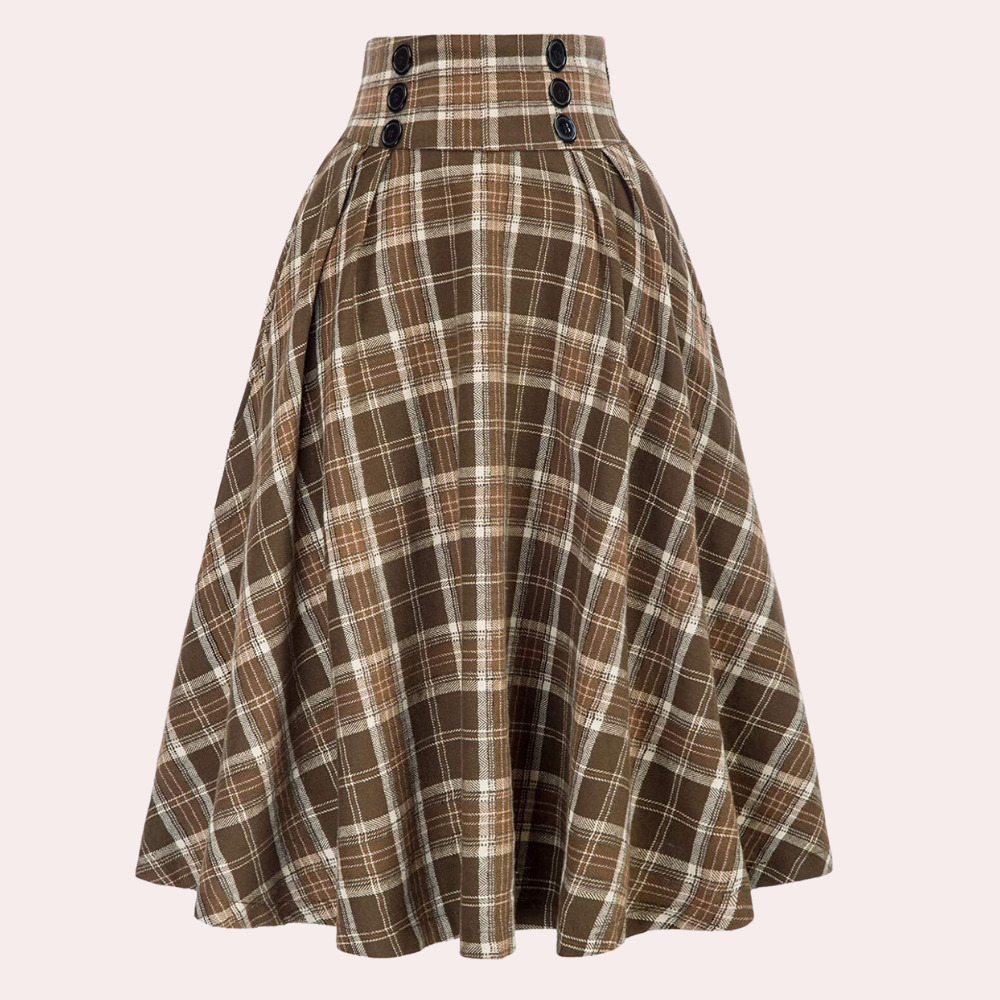 Geruite rok - Damesrok met hoge taille geruite midi klokrok-Hallo Susanne