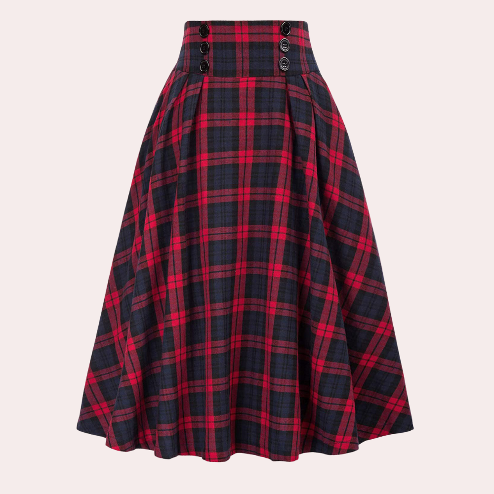 Geruite rok - Damesrok met hoge taille geruite midi klokrok-Hallo Susanne