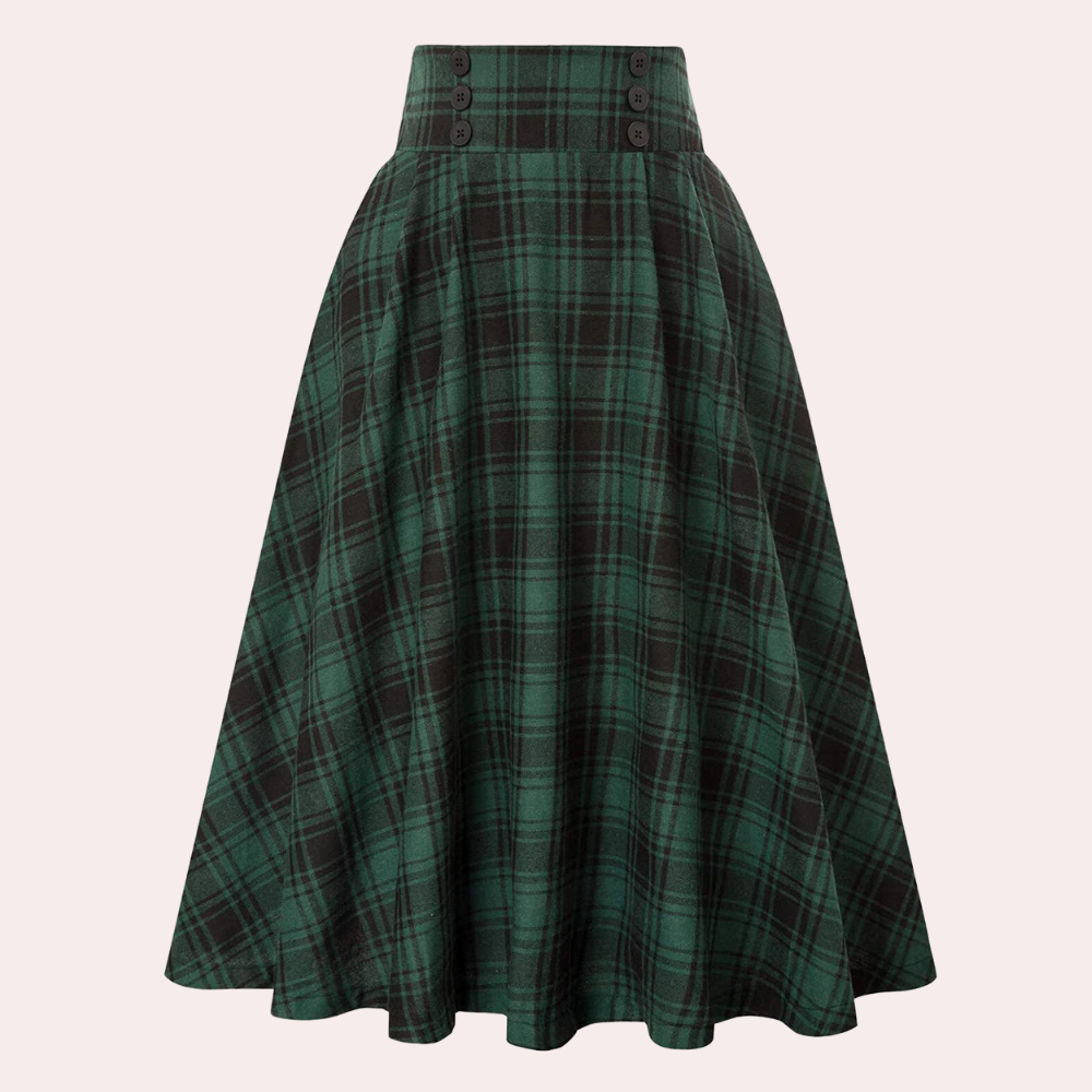 Geruite rok - Damesrok met hoge taille geruite midi klokrok-Hallo Susanne