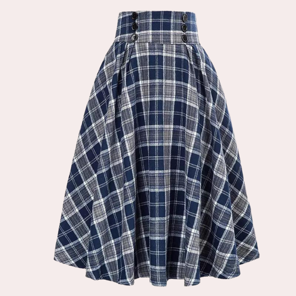 Geruite rok - Damesrok met hoge taille geruite midi klokrok-Hallo Susanne