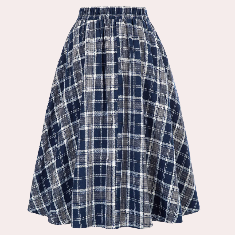 Geruite rok - Damesrok met hoge taille geruite midi klokrok-Hallo Susanne