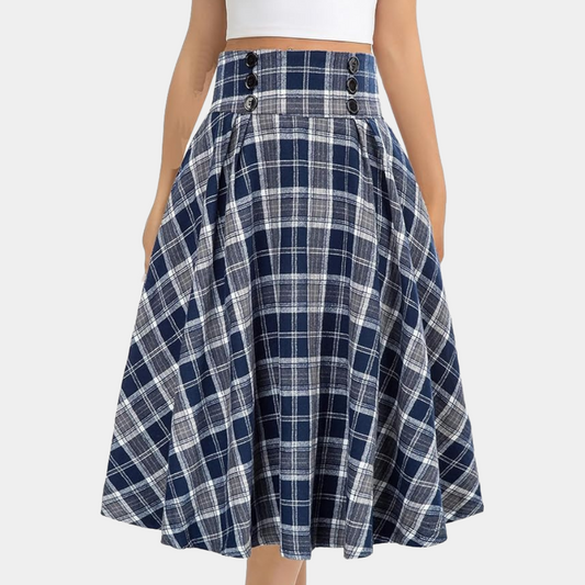 Geruite rok - Damesrok met hoge taille geruite midi klokrok-Hallo Susanne