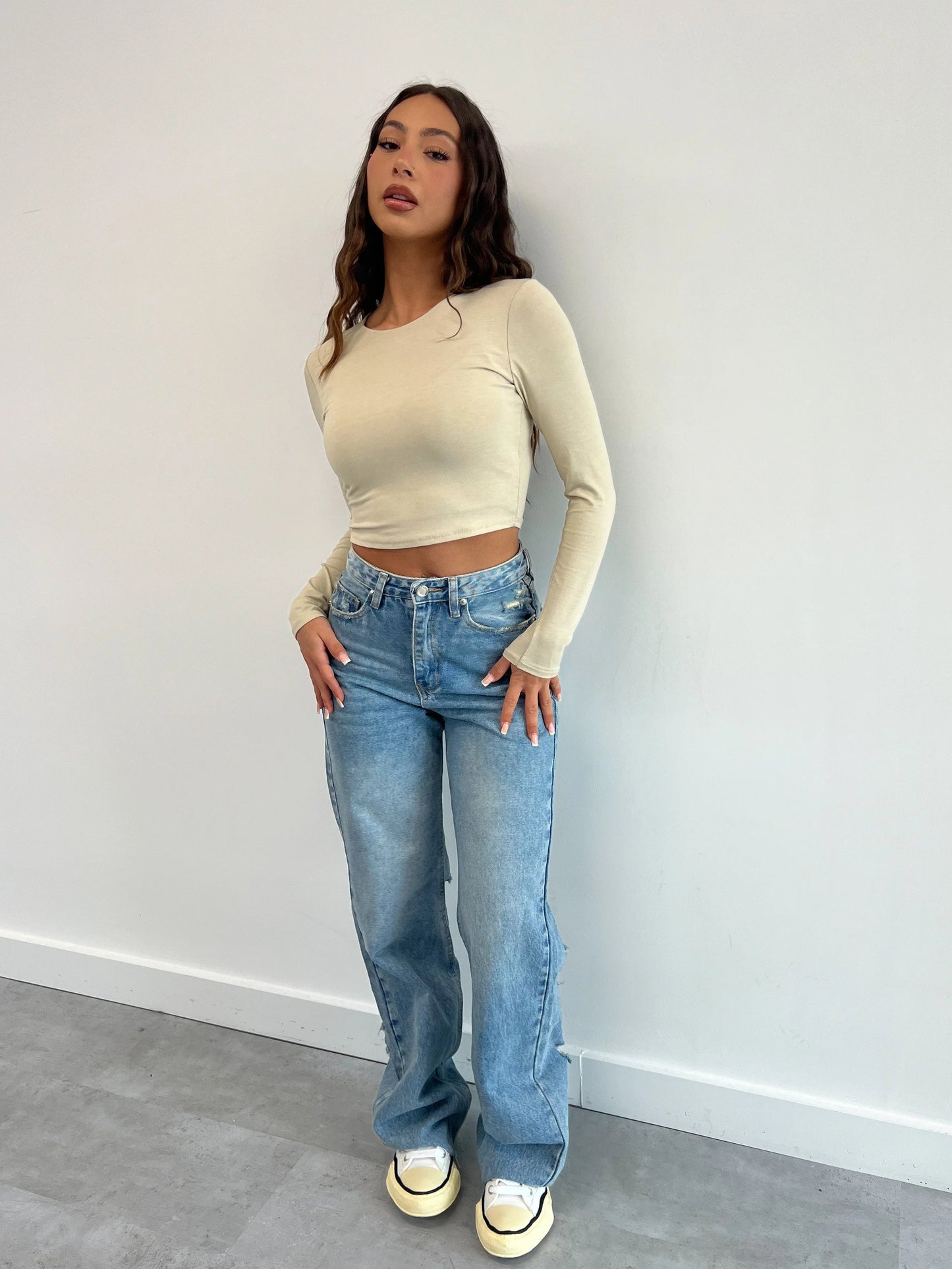 Gescheurde jeans - Losse pasvorm - Rechte pijpen - Jeans met hoge taille - Dames Jeans-Hallo Susanne