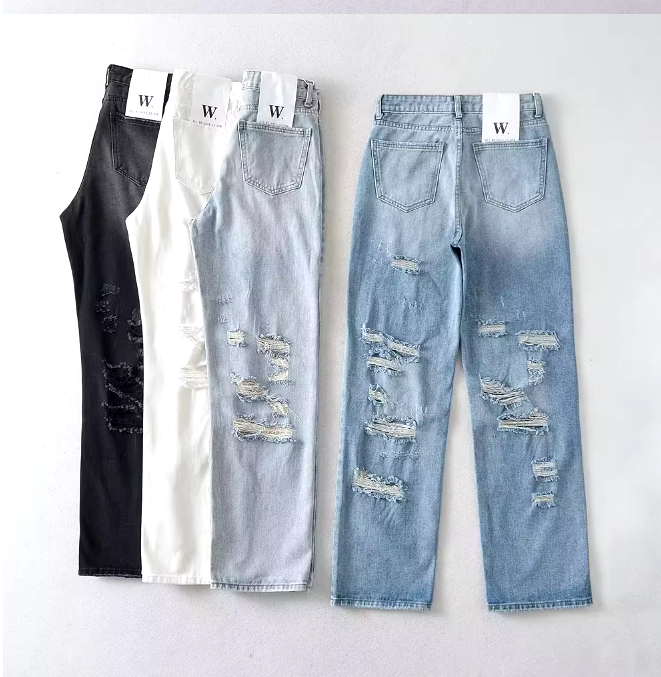 Gescheurde jeans - Losse pasvorm - Rechte pijpen - Jeans met hoge taille - Dames Jeans-Hallo Susanne